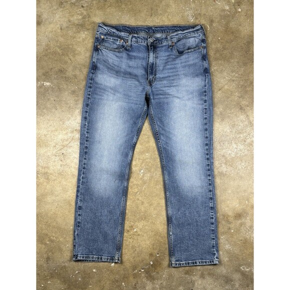 Levi’s 514 Straight Fit Blue Jeans Men’s Size 37x29.5 Distressed Wash Denim - Picture 1 of 11
